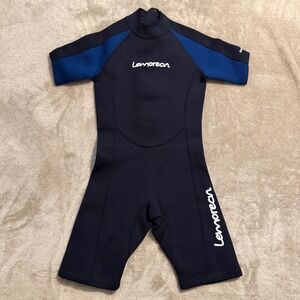 Lemorecn Kids Shorty Wetsuit Size 10 Black Blue 2mm Neoprene Springsuit Back Zip
